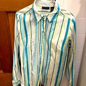 NY & Company Shirt Women's Size Small Multicolor Striped Button Down Long Sleeve